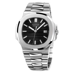Men's Classic Automatic Mechanical Skeleton Sports Men's Watch Waterproof Shockproof Luminous Business Watch Adjustable Stainless Steel Strap RW00139 Black